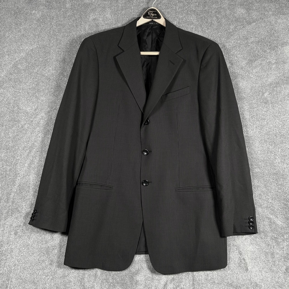 Armani Collezioni Blazer Men 40R Black Grey Pinstripe Wool Sport Coat Made Italy